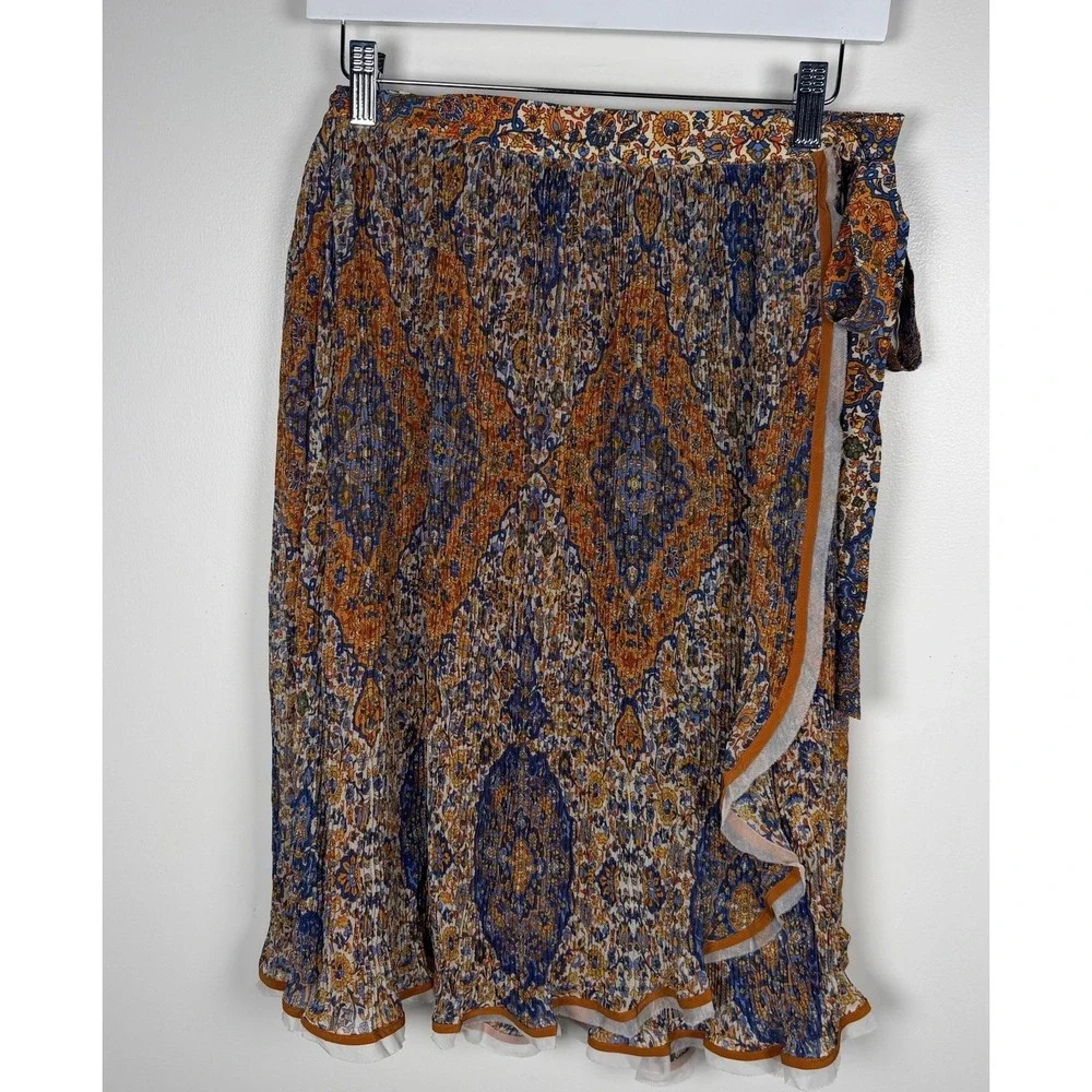 Tory Burch Womens Size 0 Orange Organza Pleated Silk True Wrap Quincy Skirt‎